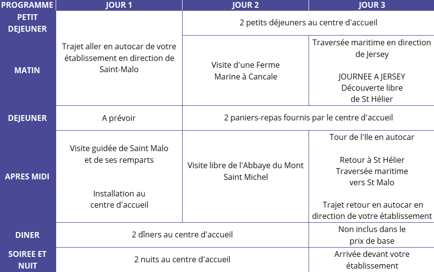 Programme Mont St Michel - St Malo